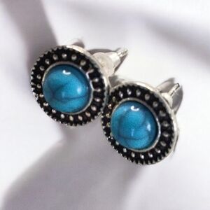 Silver and Blue Stud Earrings